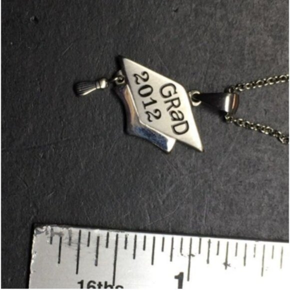 Graduation Cap Pendant Necklace 18 In Class Of 2012 Grad Silver Chain Tassel - Picture 3 of 4